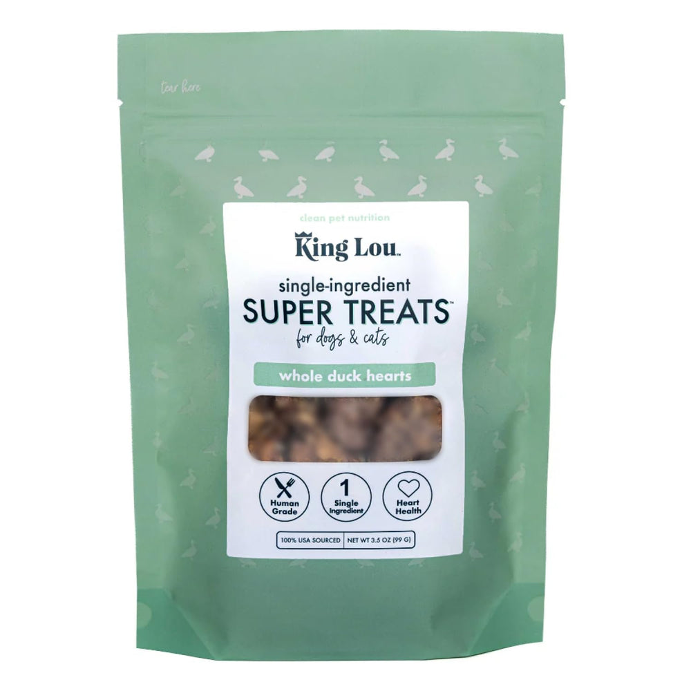King Lou Duck Hearts bites in a 1lb bag, ideal daily treats.