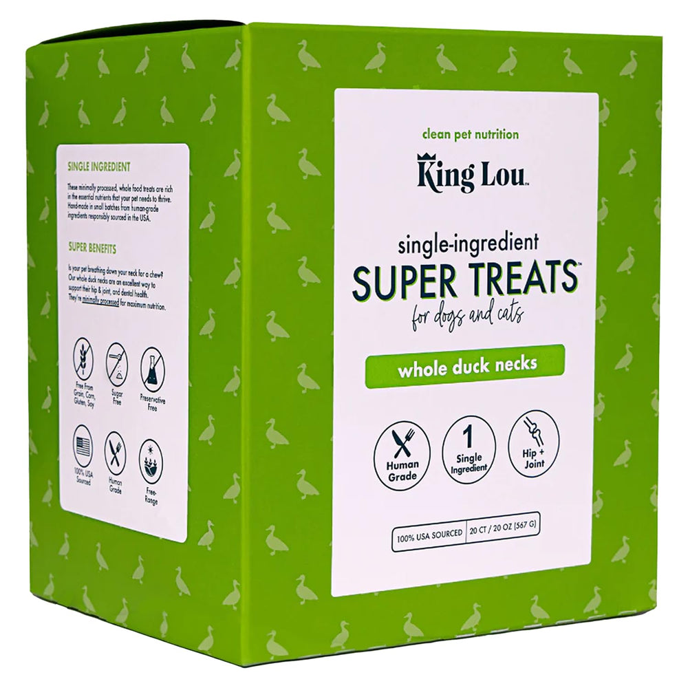 King Lou duck neck whole pieces for dogs and cats, simple single-ingredient reward.