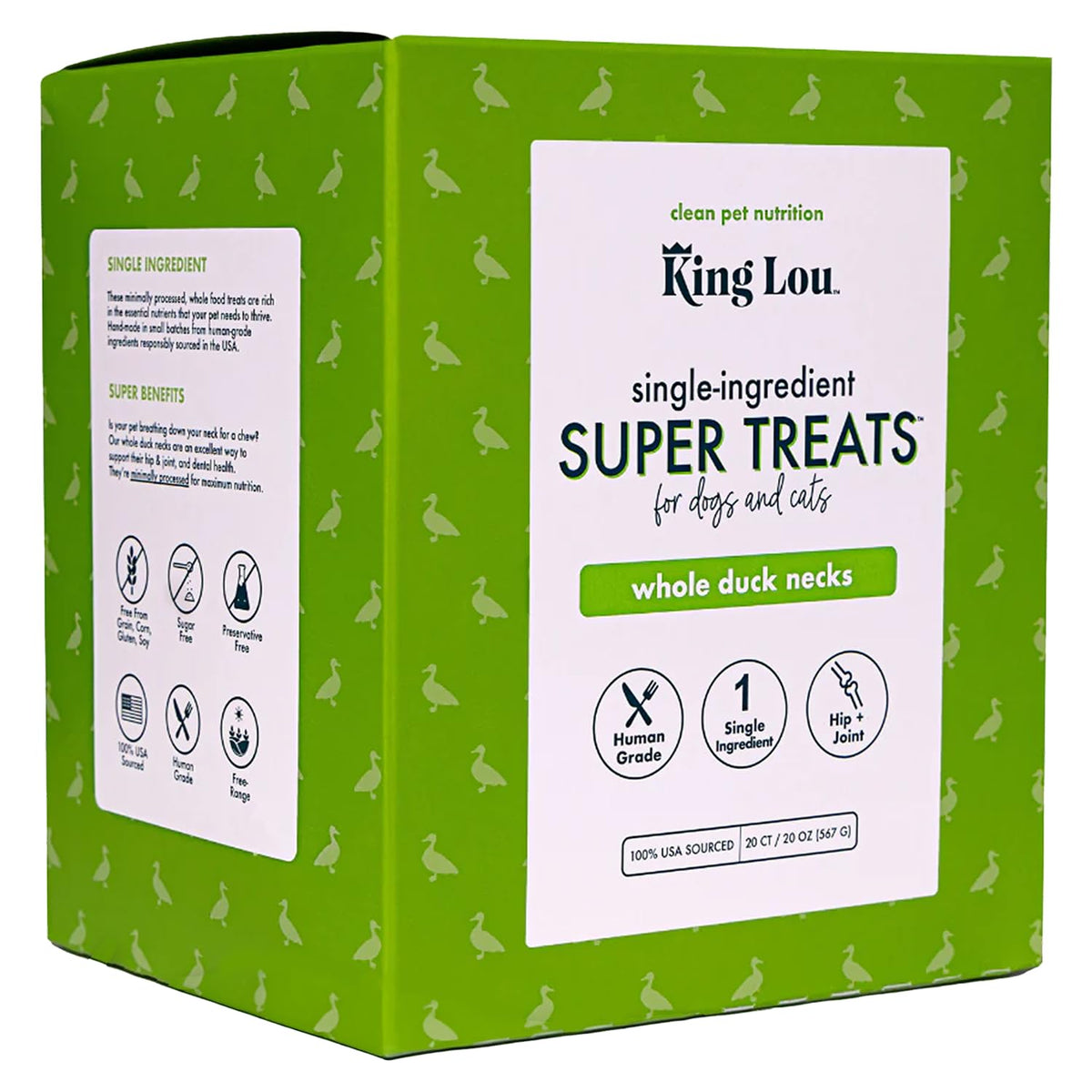 King Lou duck neck whole pieces for dogs and cats, simple single-ingredient reward.