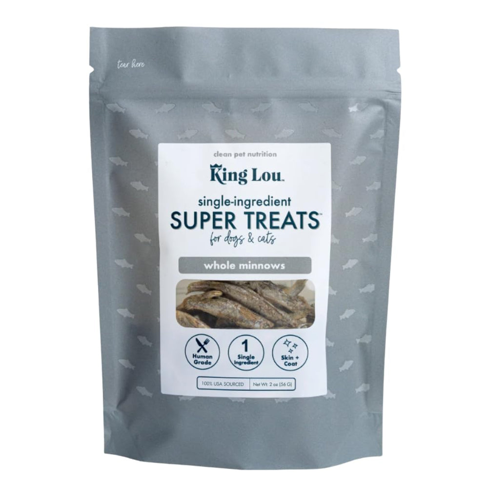 King Lou Minnows freeze-dried dog treats for a protein-rich snack and coat support.