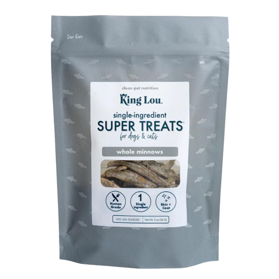 King Lou Minnows freeze-dried dog treats for a protein-rich snack and coat support.