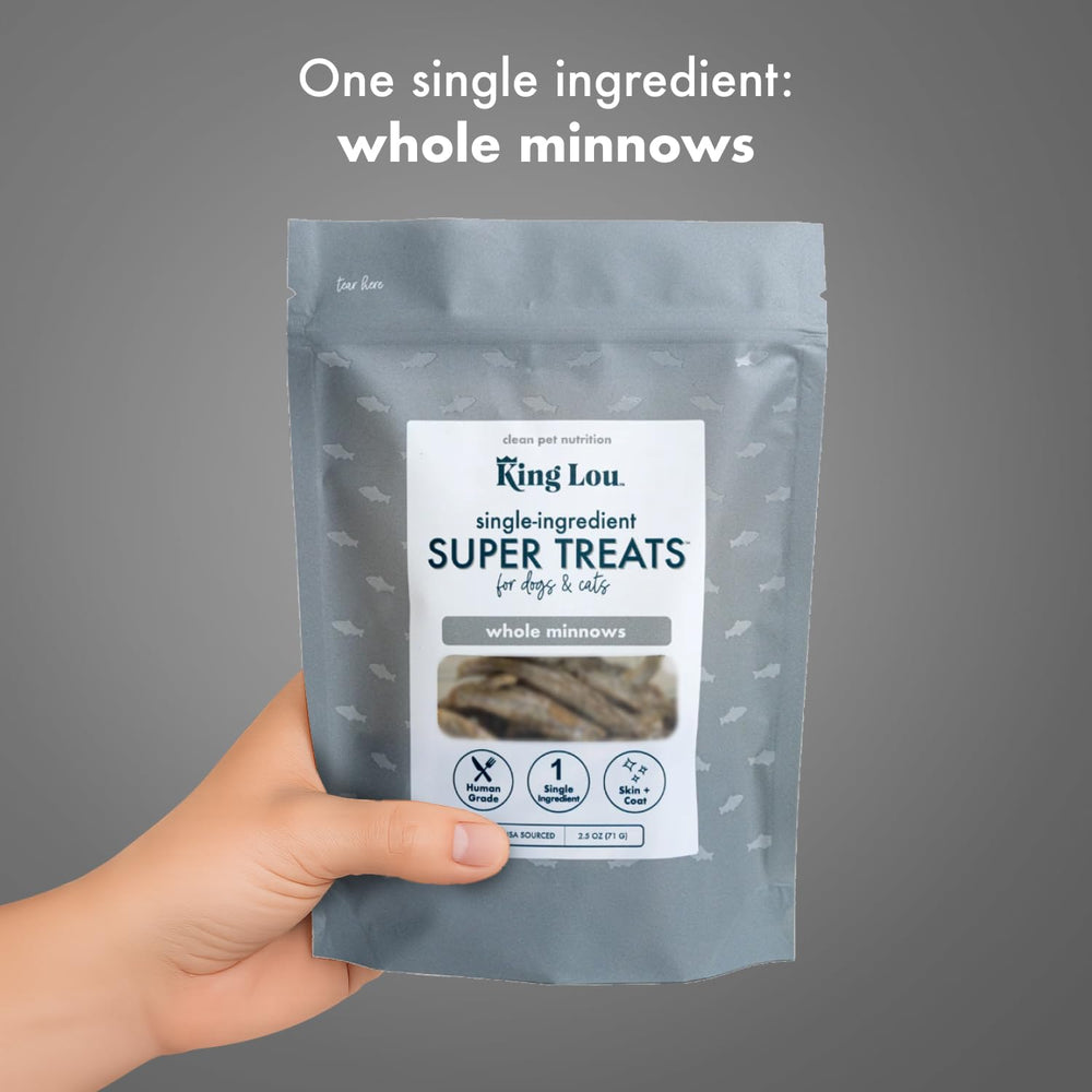 King Lou Minnows omega-rich snack supporting healthy skin and a crunchy texture.