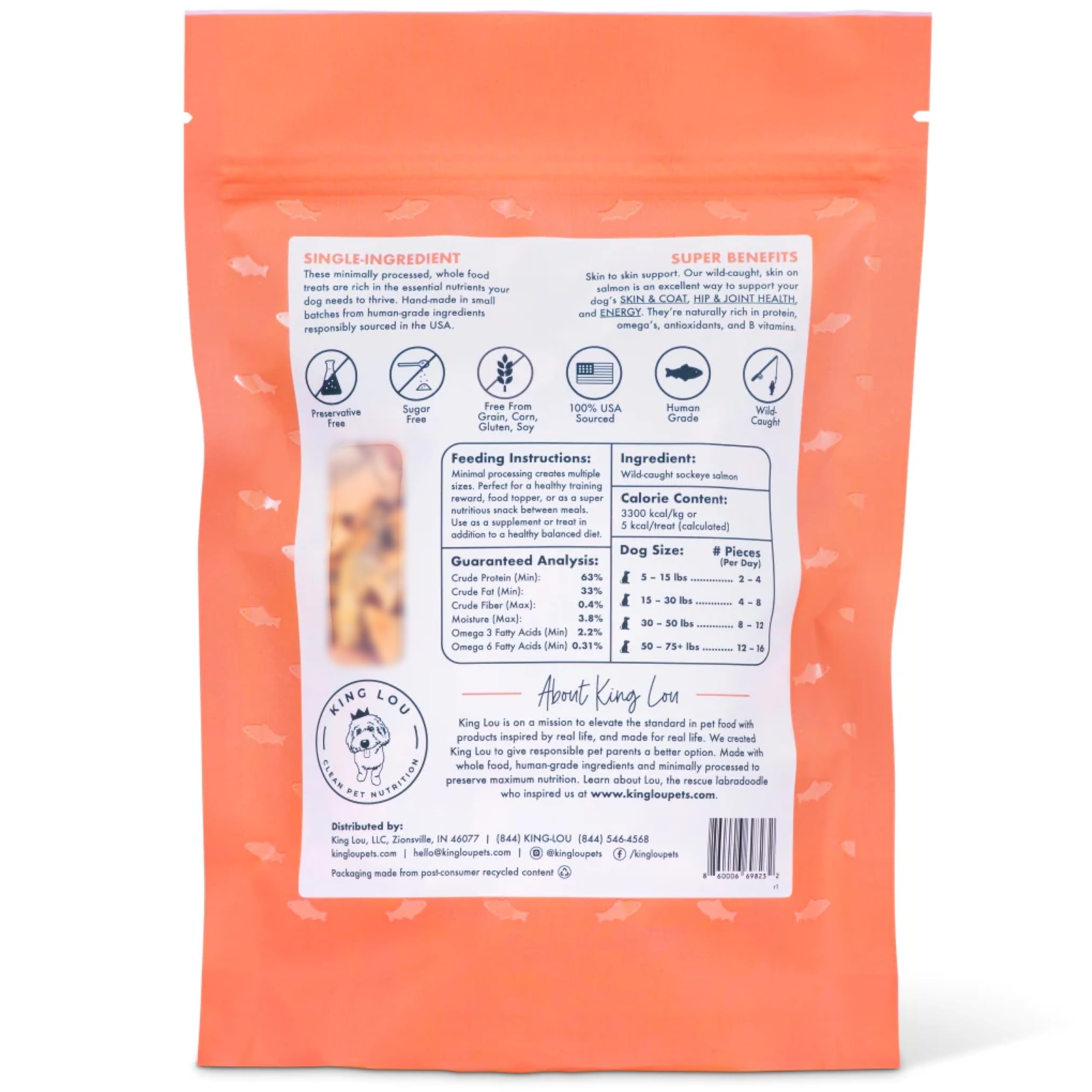 King Lou Pets Wild Salmon Bites USA-made production in small batches