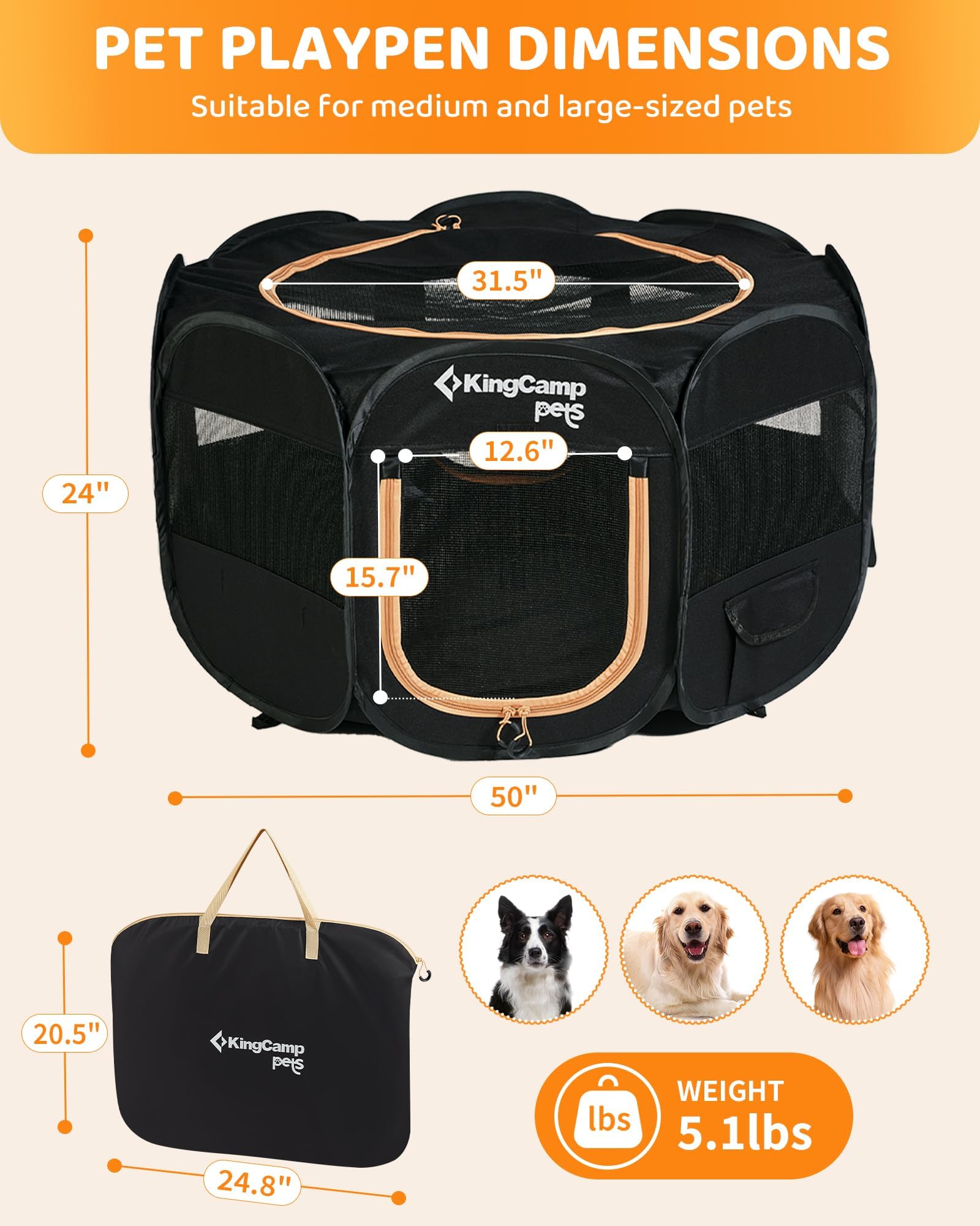 KingCamp dog playpen breathable mesh panels provide 360° ventilation.