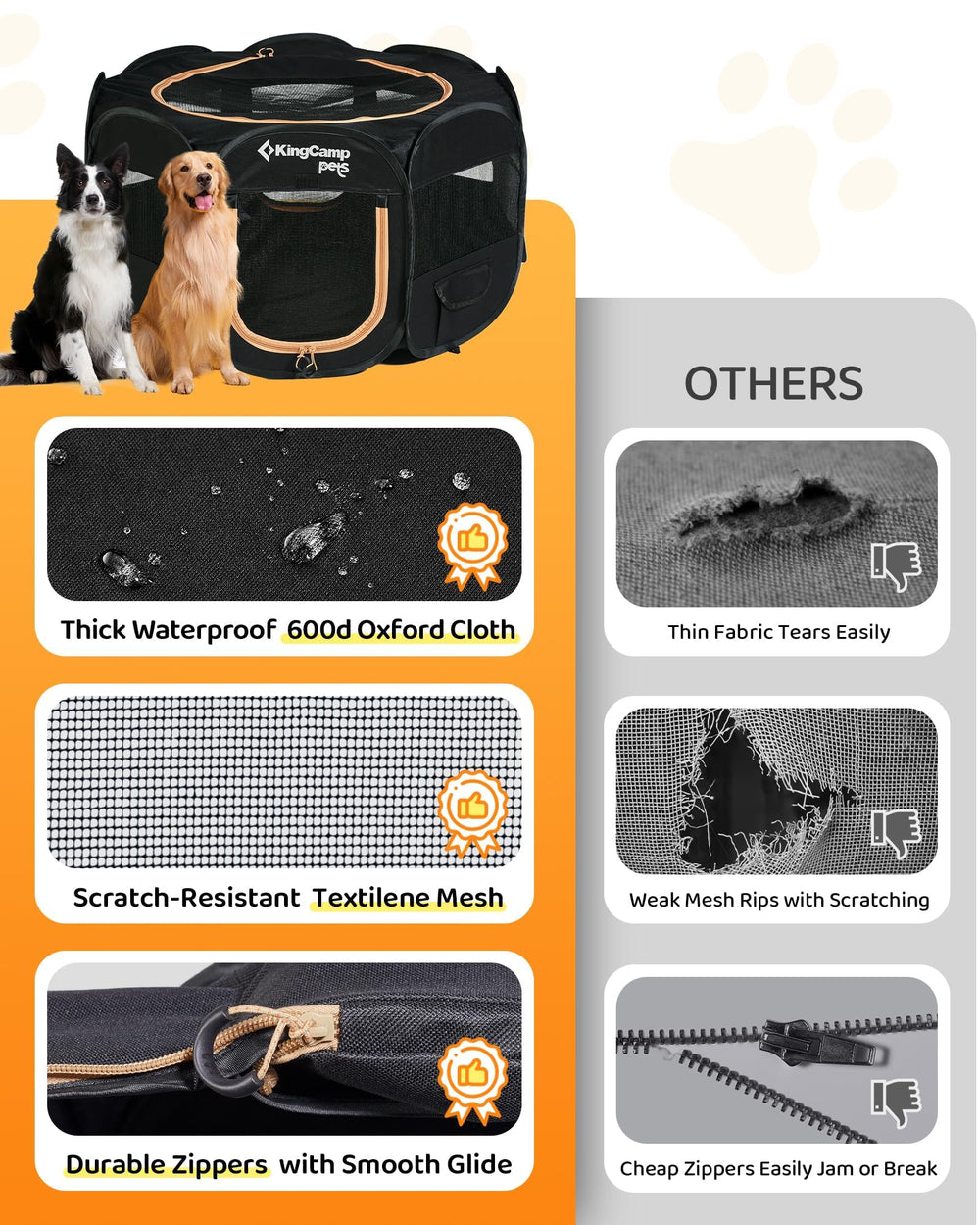 KingCamp dog playpen pops up in seconds for quick setup.