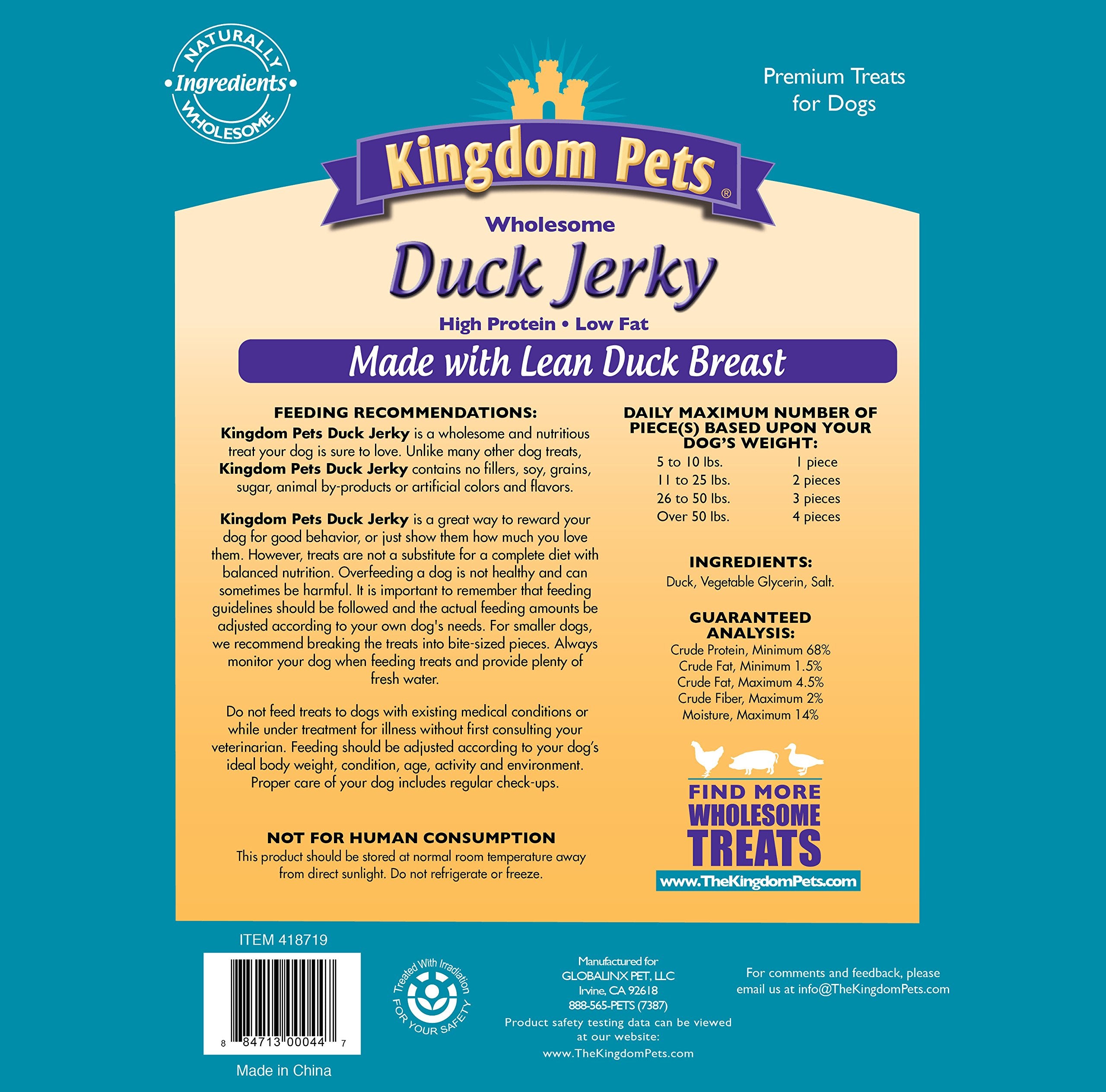 Kingdom Pets Duck Jerky closeup of ingredients showing simple, natural components.