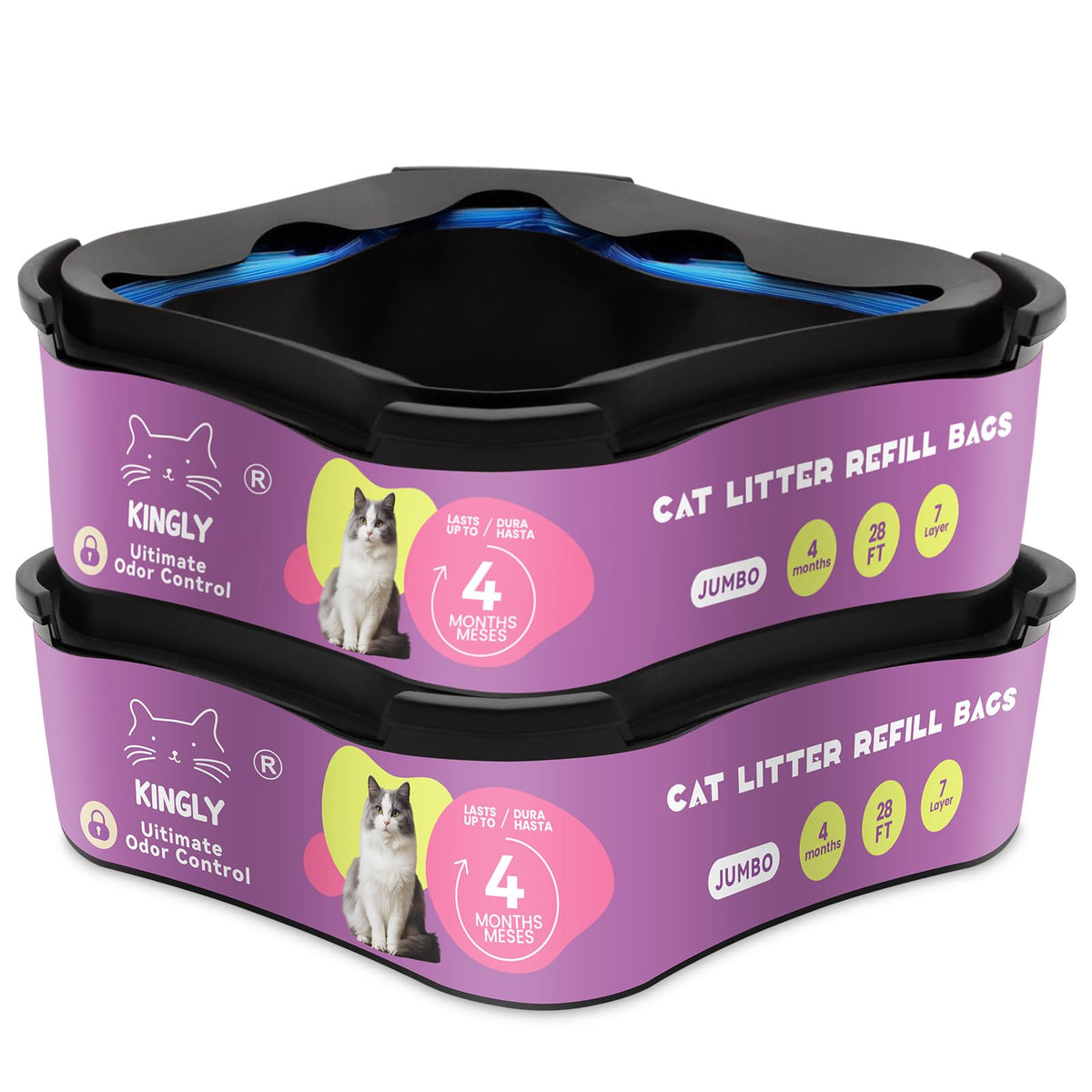Kingly Litter Genie compatibility with 28ft refill in a 2-pack for extended use.