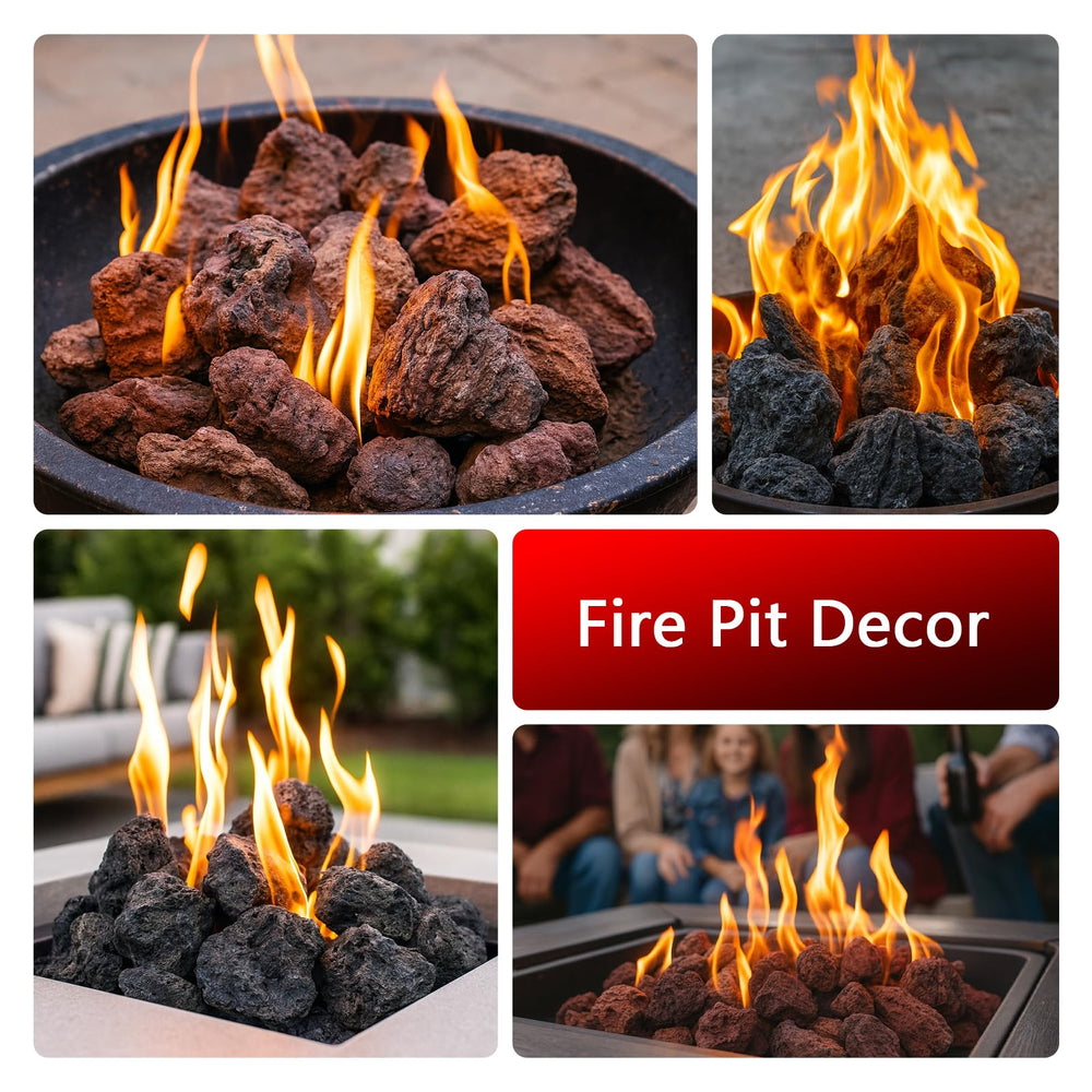 KINGRUI Red Lava Rock withstands heat for fireplaces and outdoor displays.