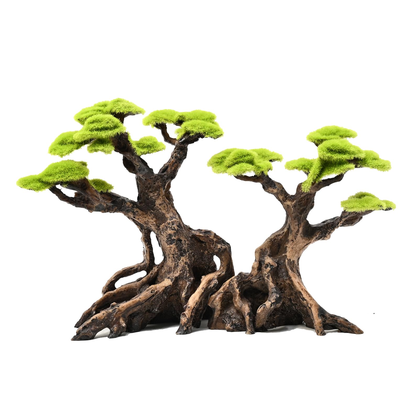 KINGRUI bonsai tree aquarium decor with faux moss enhances natural aquascape.