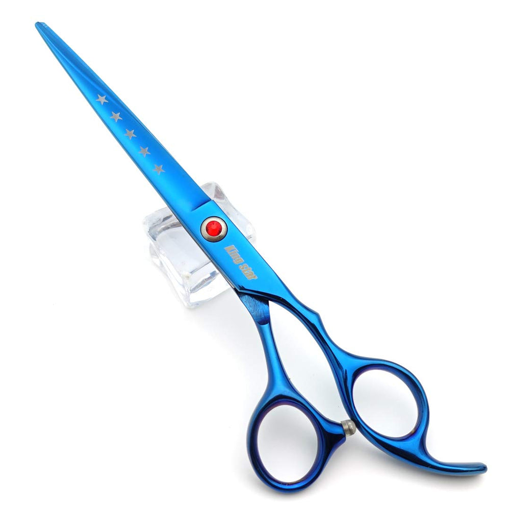 KINGSTAR down-curved scissors in titanium blue for controlled shaping and finishes