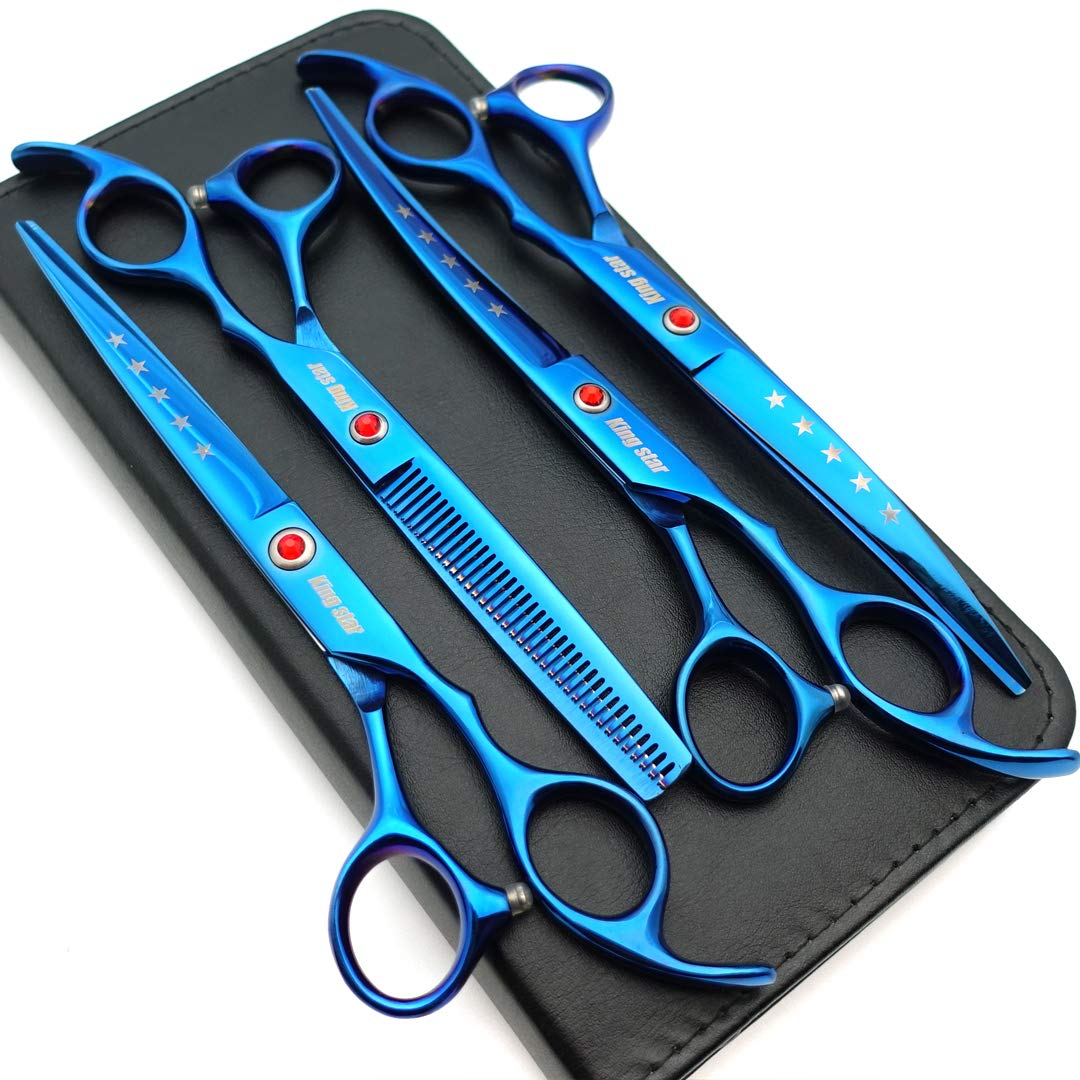 KINGSTAR straight scissors in titanium blue deliver precise pet grooming cuts