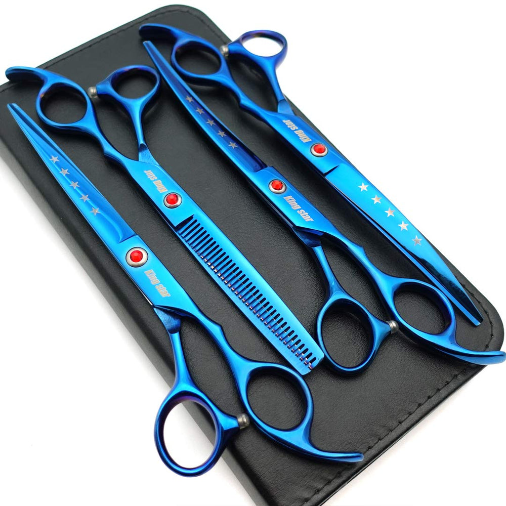 KINGSTAR straight scissors in titanium blue deliver precise pet grooming cuts