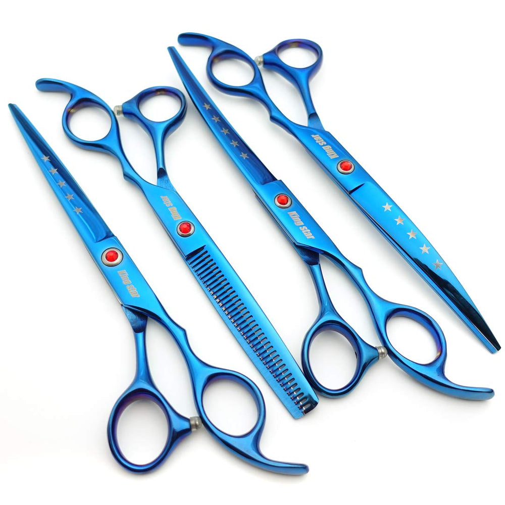 KINGSTAR up-curved scissors in titanium blue for gentle feathering around ears