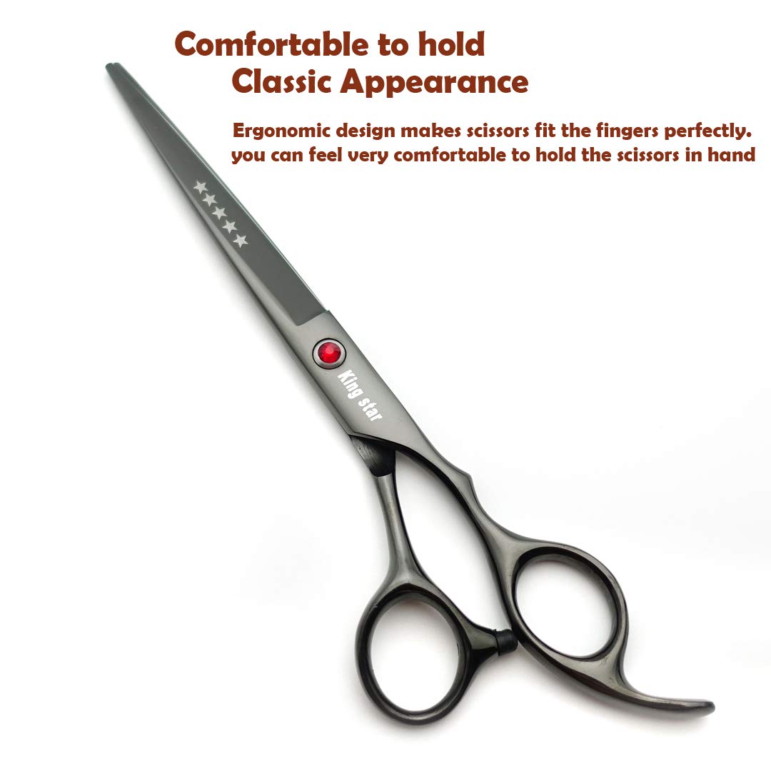 KINGSTAR down-curved dog scissors for controlled shaping along lines.