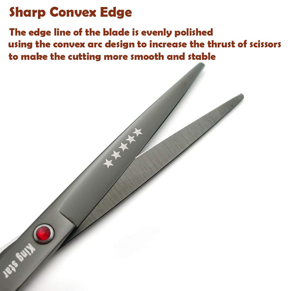 KINGSTAR up-curved dog scissors arching around contours for precise shaping.