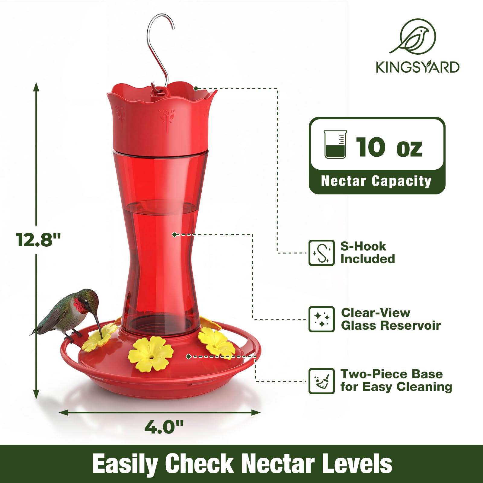 Kingsyard feeder with built-in ant moat protects nectar