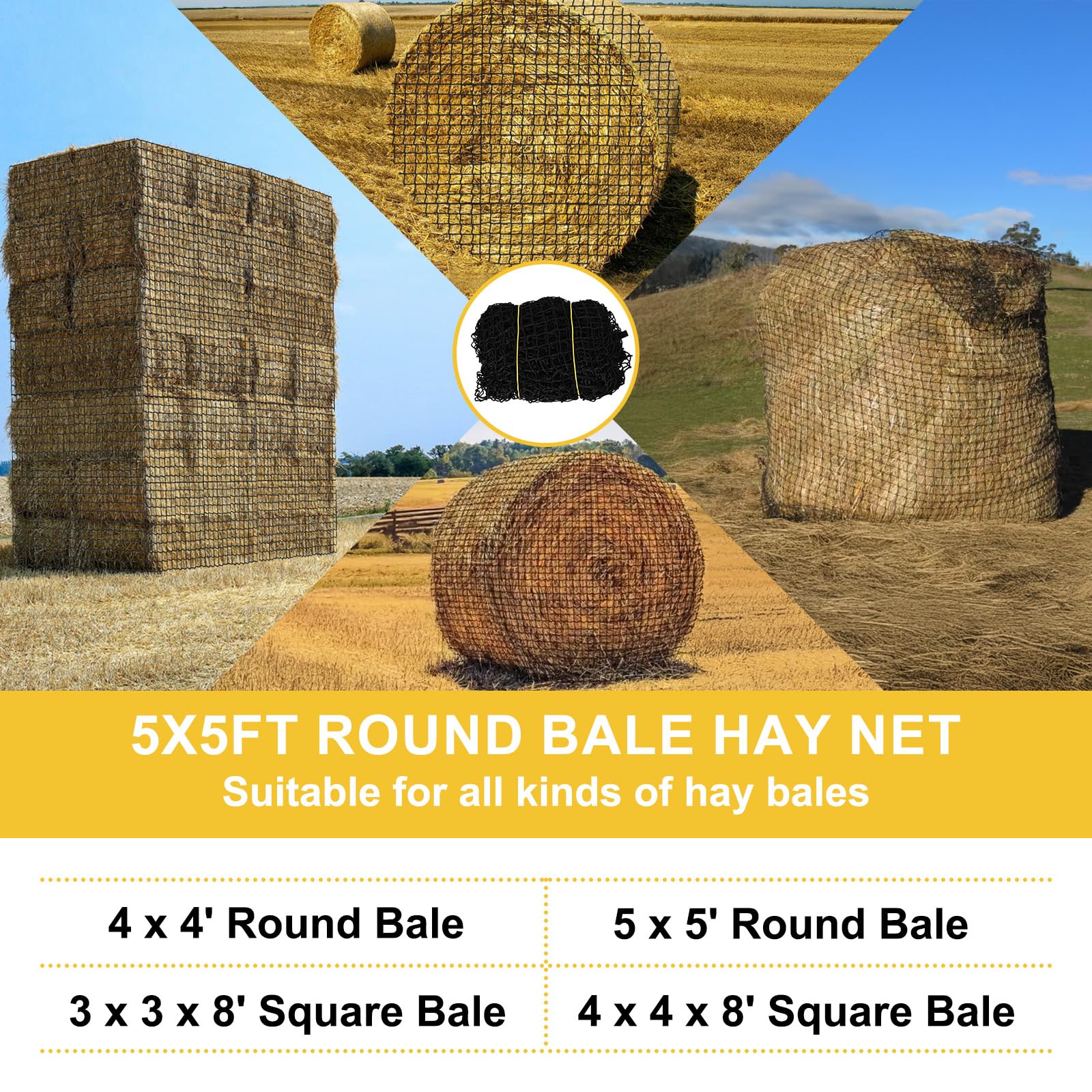 Kingump hay net installed on a large round bale