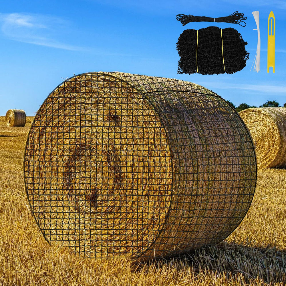 Kingump hay net on a round bale outdoors showing slow grazing setup