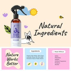 Kin+Kind dog deodorizing spray application shows easy mist for odor control