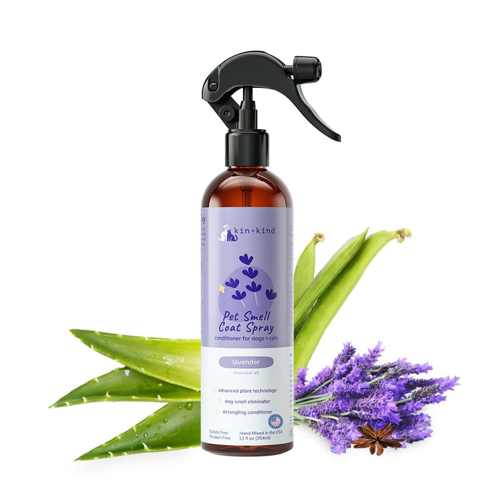 Kin+Kind dog deodorizing spray bottle for quick freshness between baths