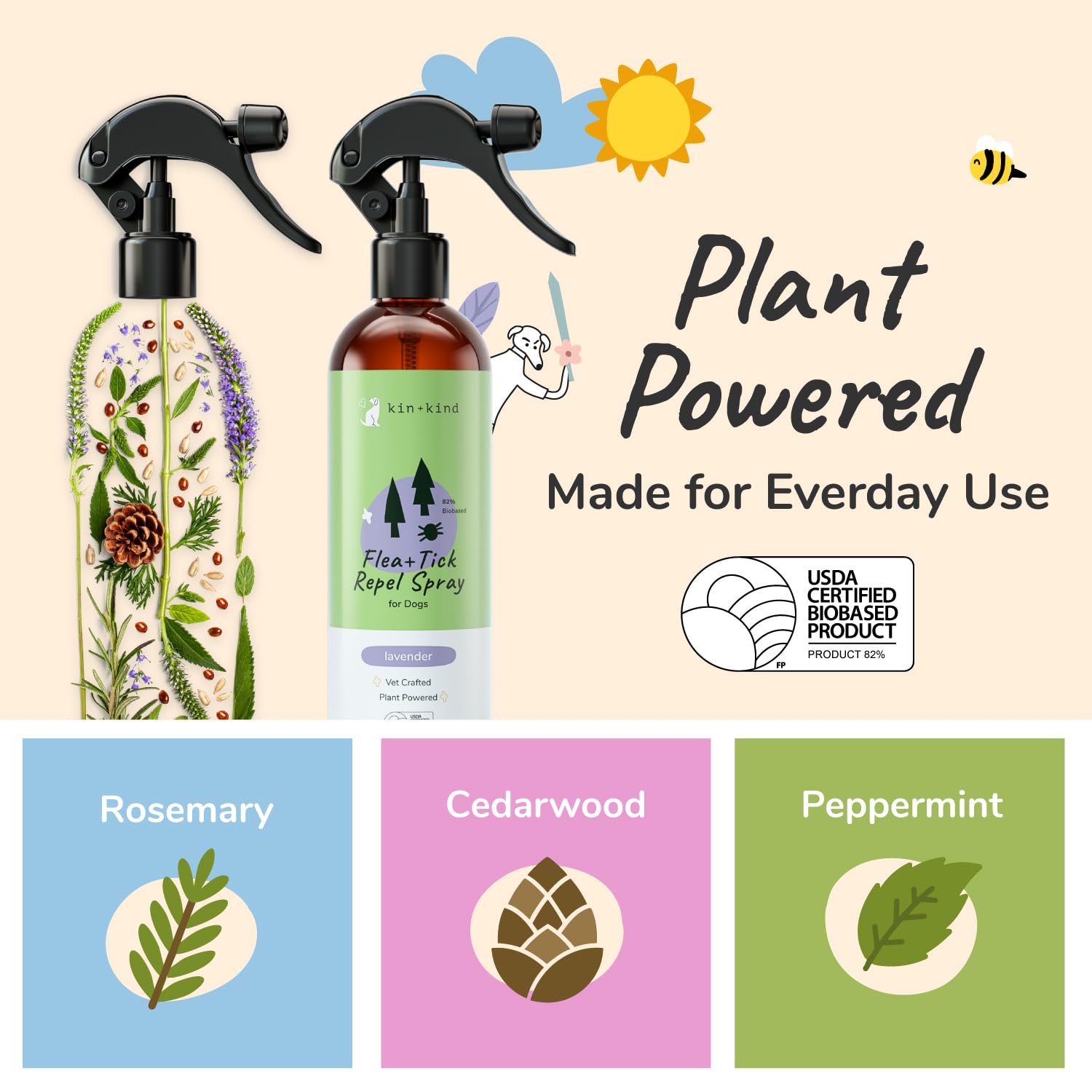 kin+kind USDA Biobased and Leaping Bunny logos denote cruelty-free formula