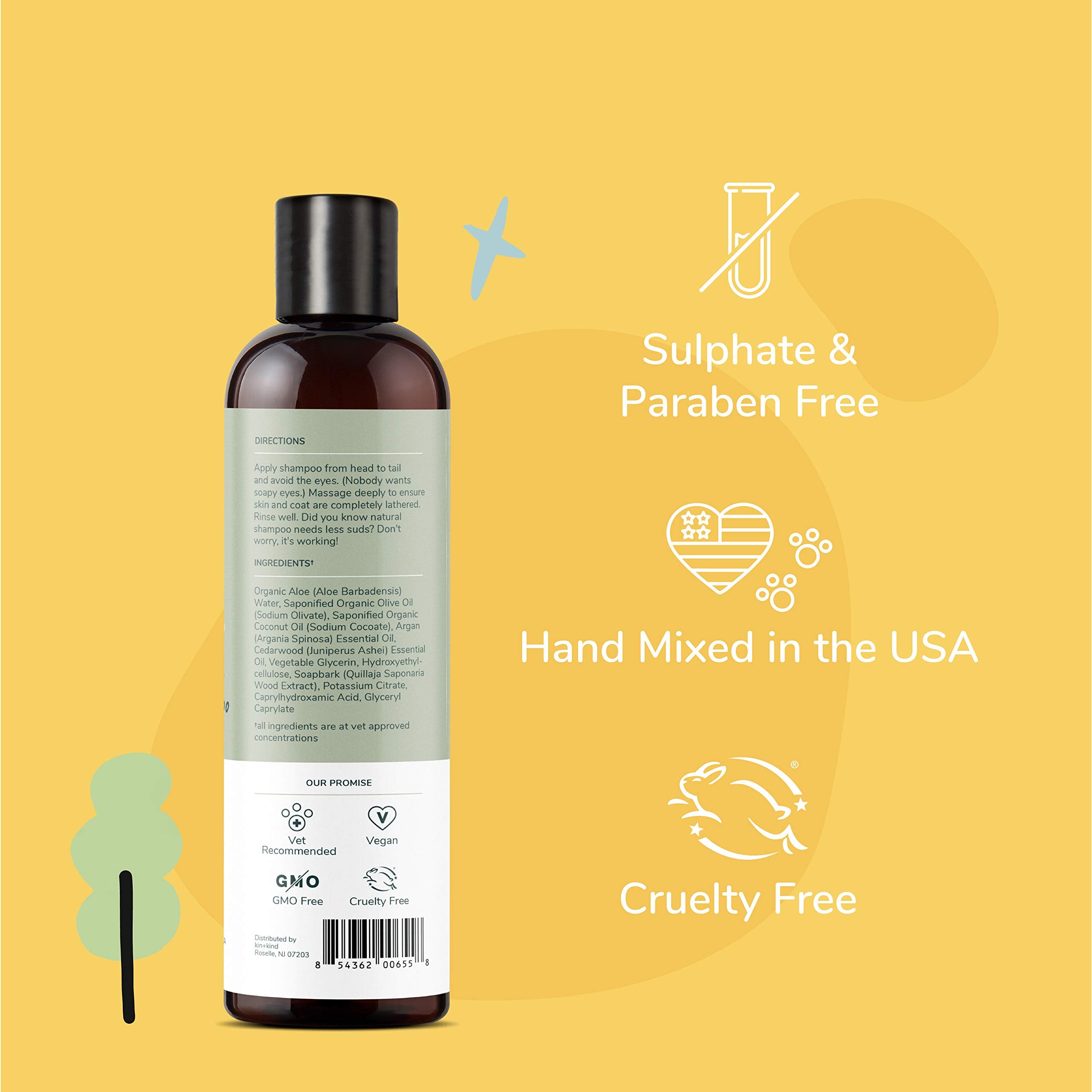 Kin+Kind plant-based cleansers bottle highlighting coconut and olive oils