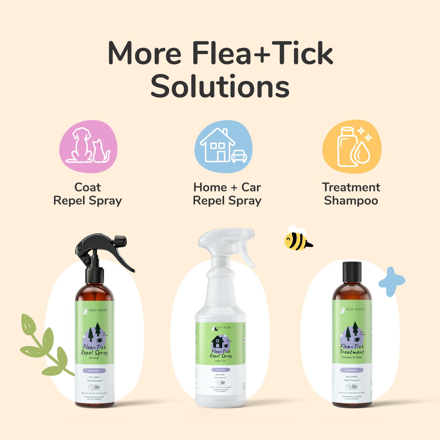 kin+kind bottle beside natural oils illustrating plant-powered protection