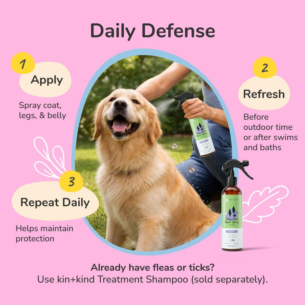 kin+kind spray nozzle and mist shown for easy even application