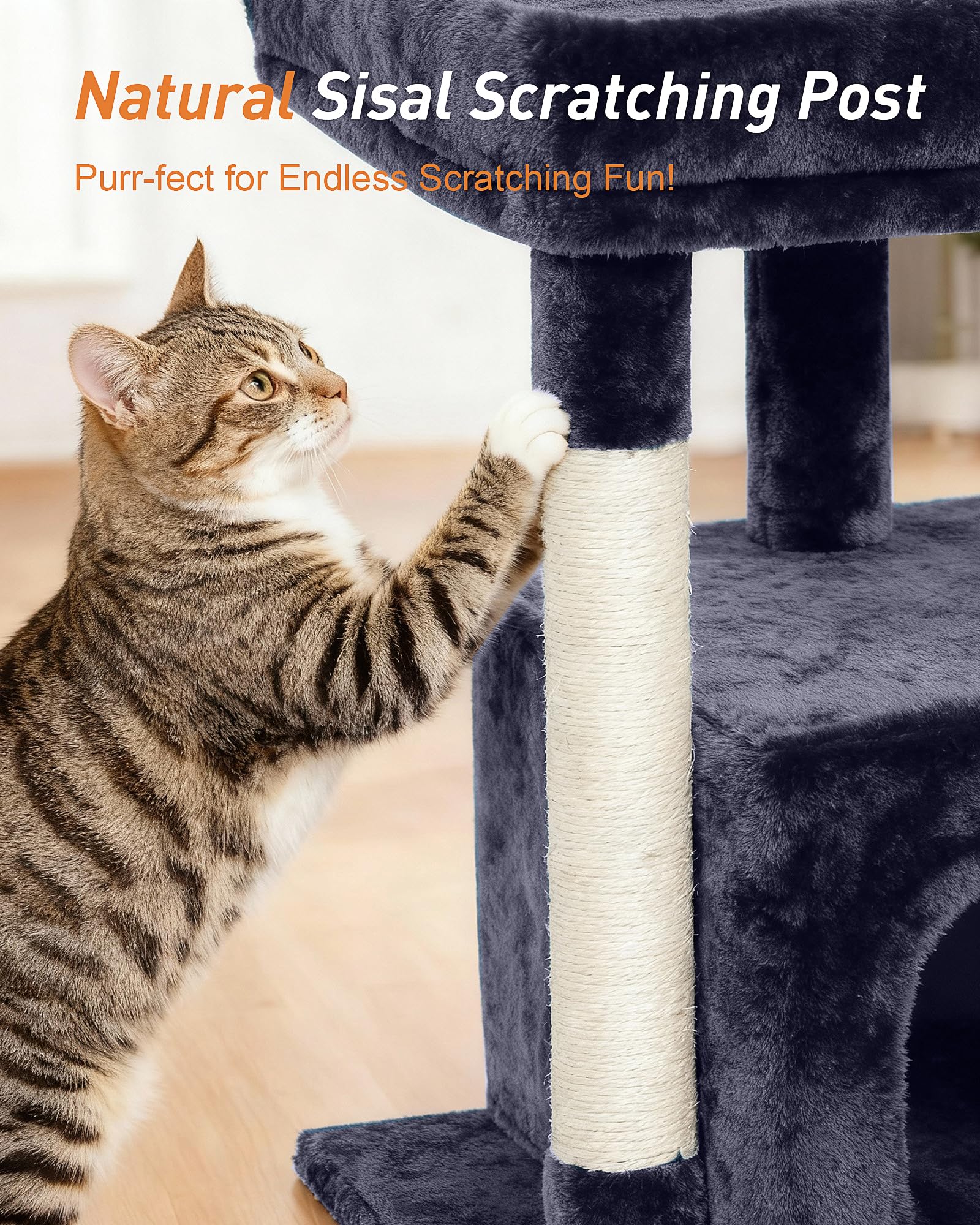 KinoTail cat tree base stays steady with low-ground design