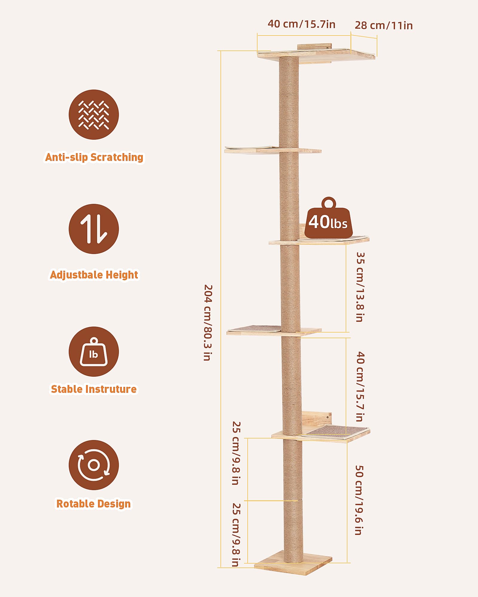 KinoTail natural materials include solid rubber wood with a jute wrap.
