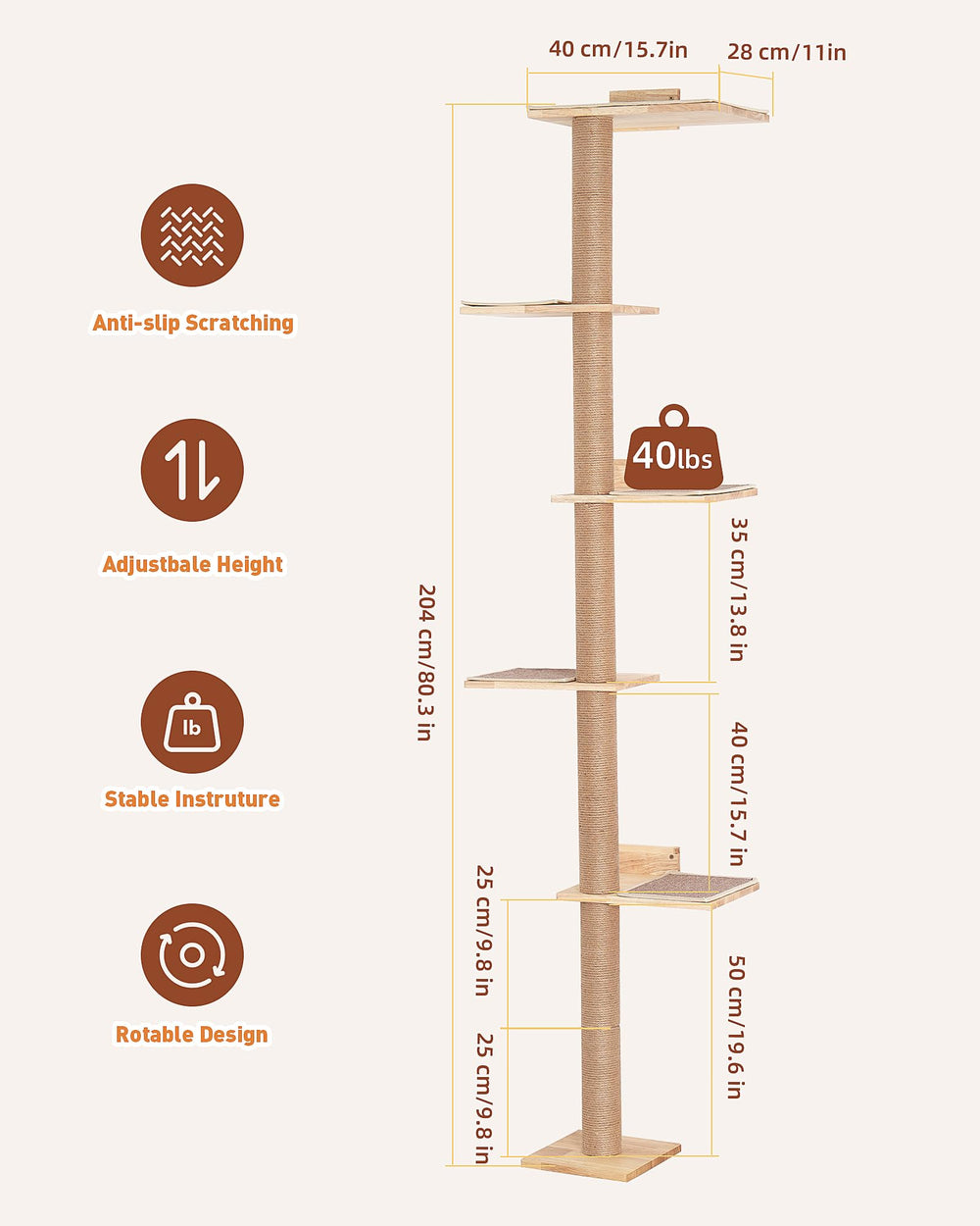 KinoTail natural materials include solid rubber wood with a jute wrap.