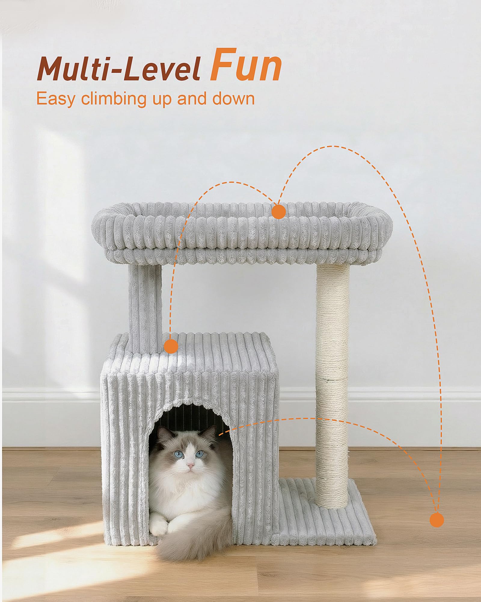KinoTail cat tree two-door-entry promotes easy entry and exit.