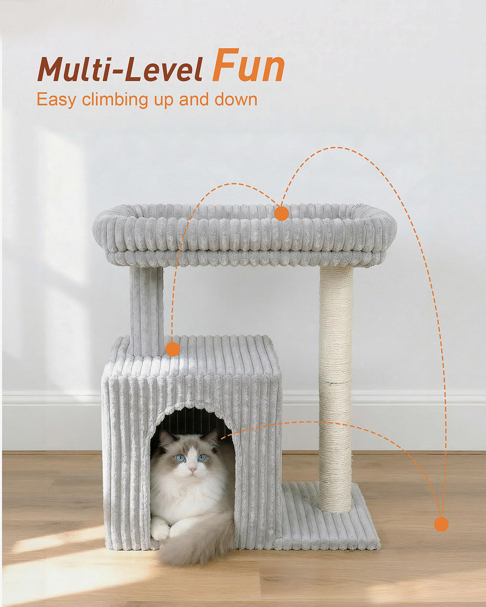 KinoTail cat tree two-door-entry promotes easy entry and exit.
