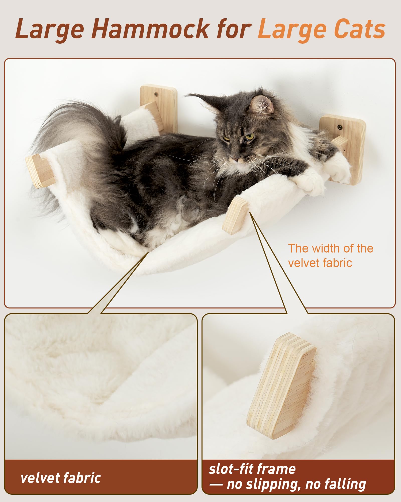 KinoTail wide perch showcases sturdy wood and anti-slip felt for secure climbing.