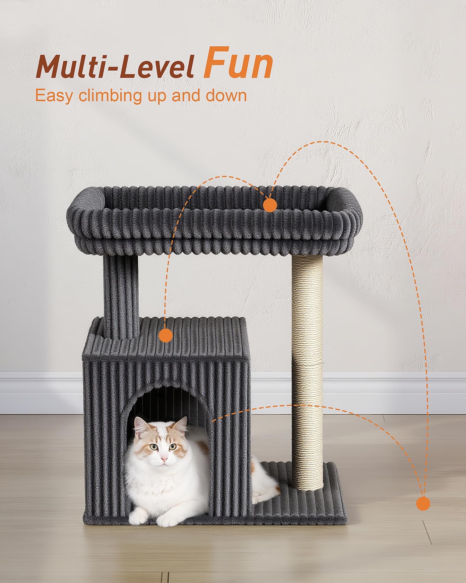 KinoTail dark gray cat tree complements modern homes.
