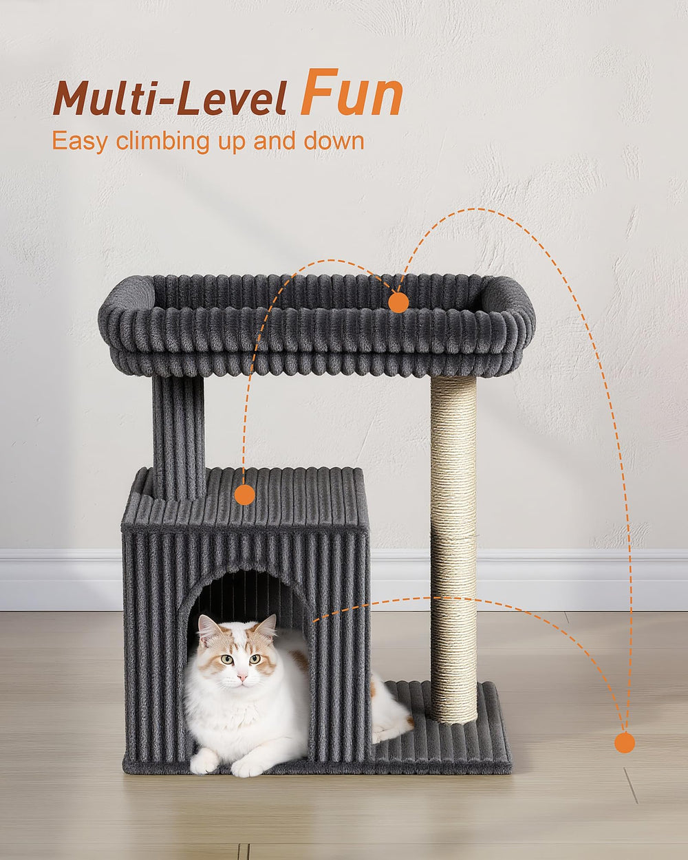 KinoTail dark gray cat tree complements modern homes.