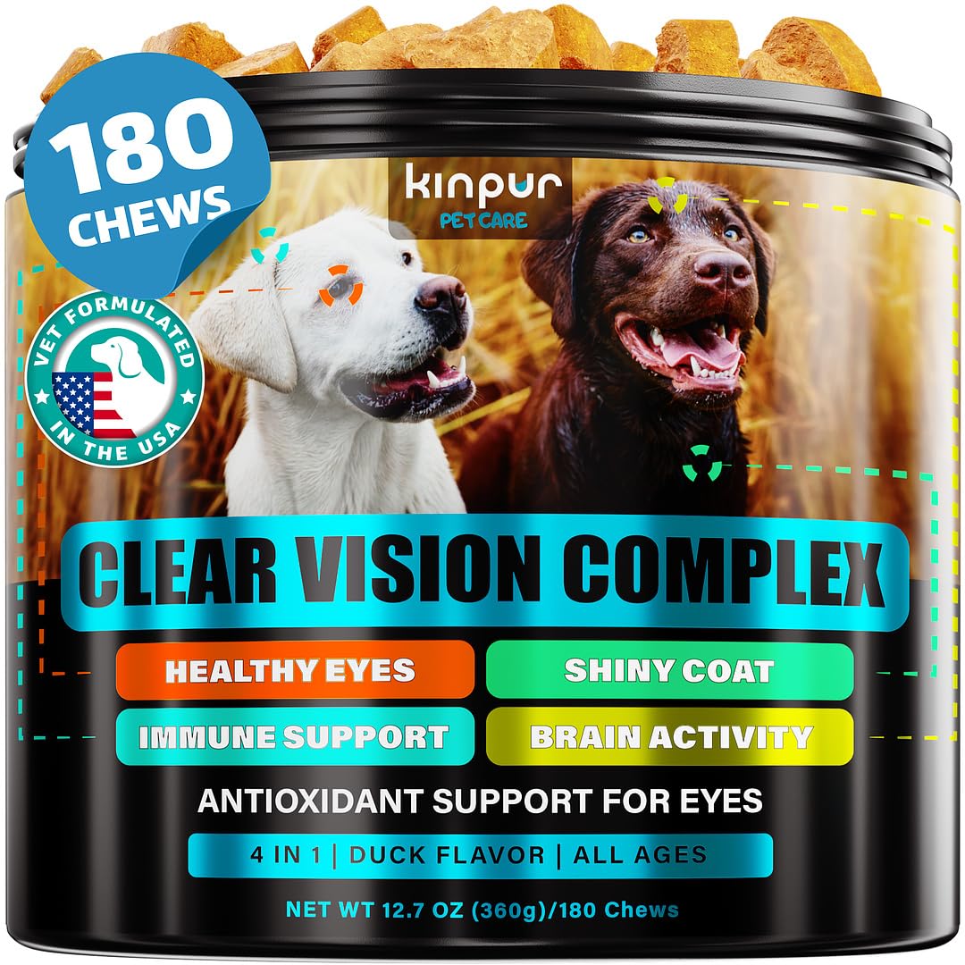Kinpur Eye Vitamins bottle label highlights 180 soft chews for eye health