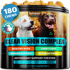 Kinpur Eye Vitamins bottle label highlights 180 soft chews for eye health