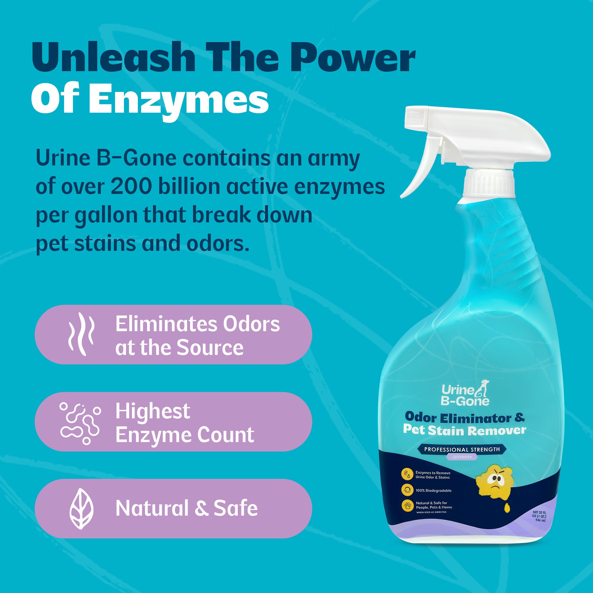 Kinzua Urine B-Gone safe use around pets highlighting pet friendly formula