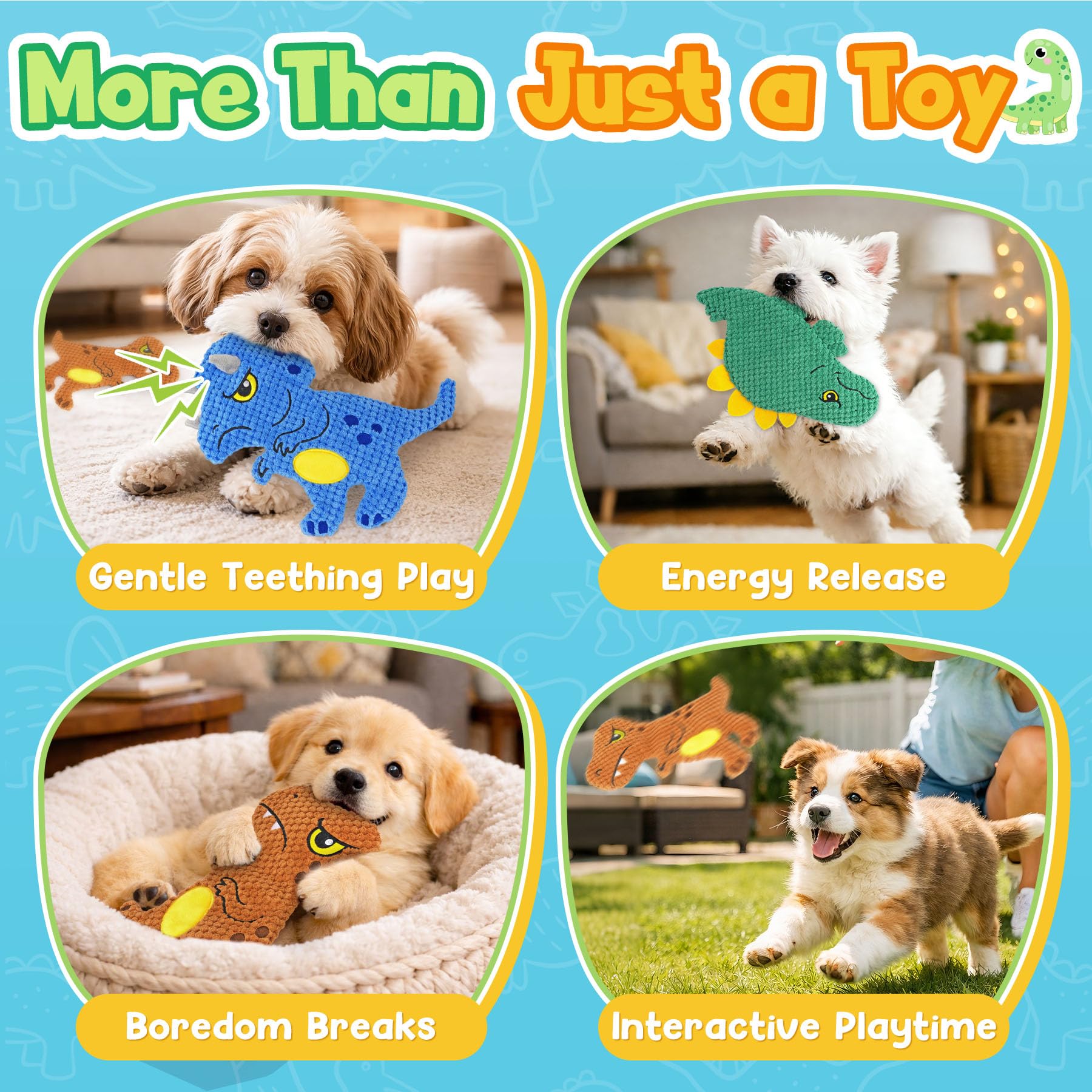 KIPRITII dinosaur no-stuffing toy crinkle inside texture enhances interactive exploration.