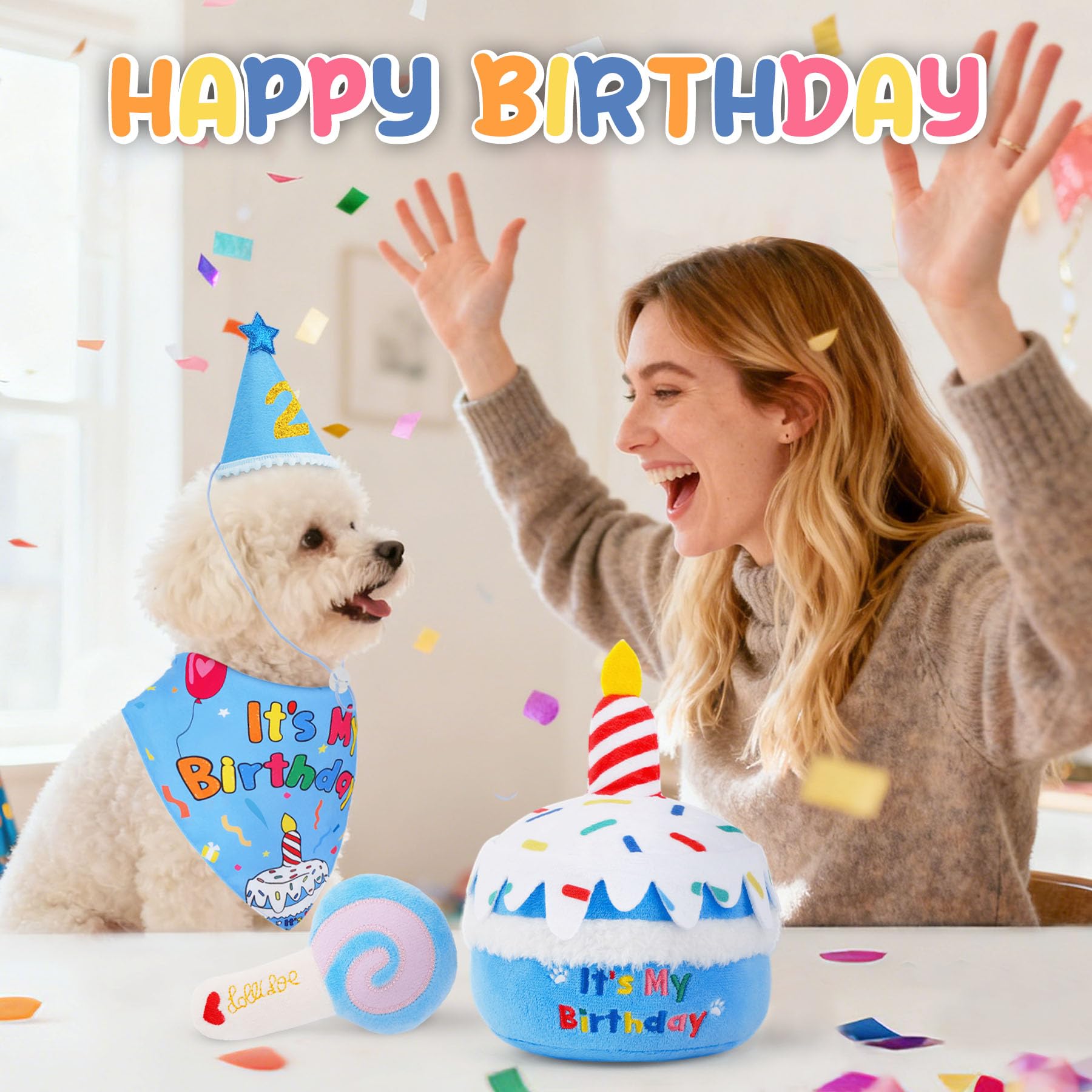 KIPRITII dog birthday squeak toy 2 perfect for fetch and party moments