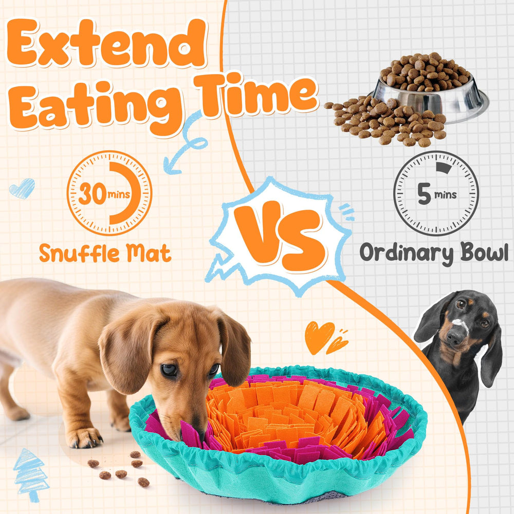 Snuffle mat folds into a bowl for convenient use at home or on the go