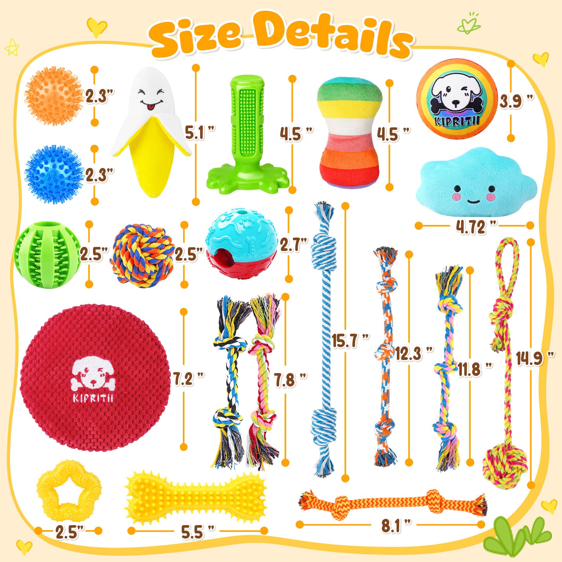 KIPRITII dog toys set with 1 plush flying disc for fetch and outdoor bonding.