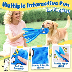 KIPRITII plush squeaky toy provides comforting texture during chew time.
