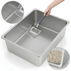 Kirecoo high-sided litter box with 6-inch walls to minimize spills.