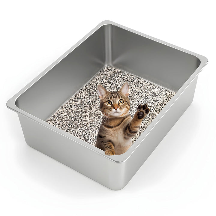 Kirecoo XL stainless steel litter box with open top for easy entry