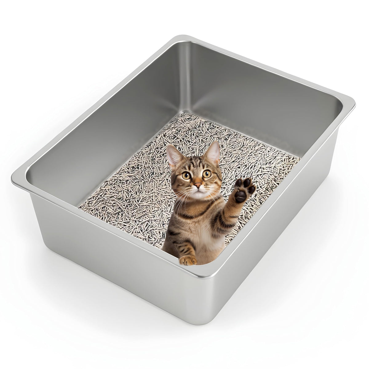 Kirecoo XL stainless steel litter box with open top for easy entry