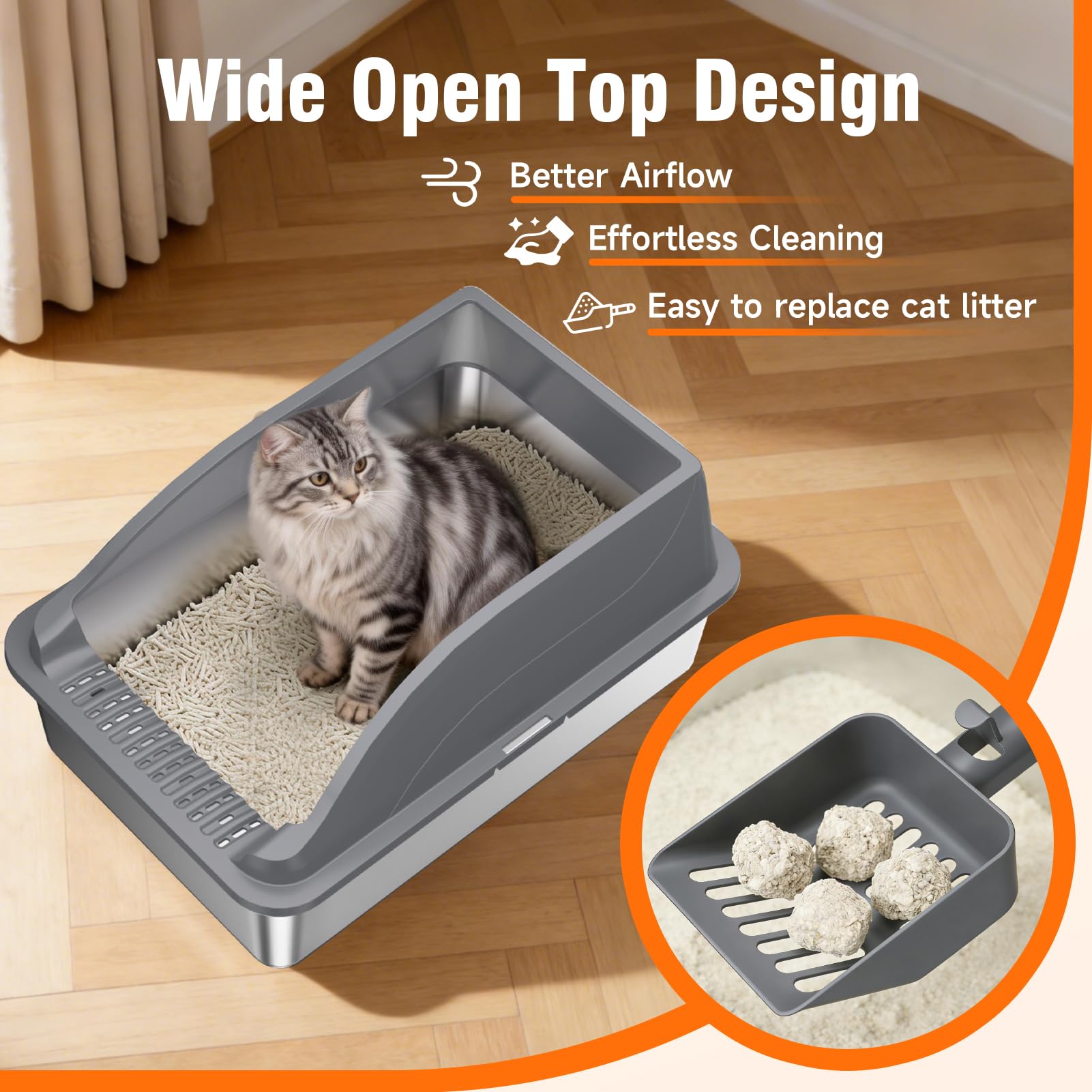 KISENG 20L capacity XL litter box for extended litter life.
