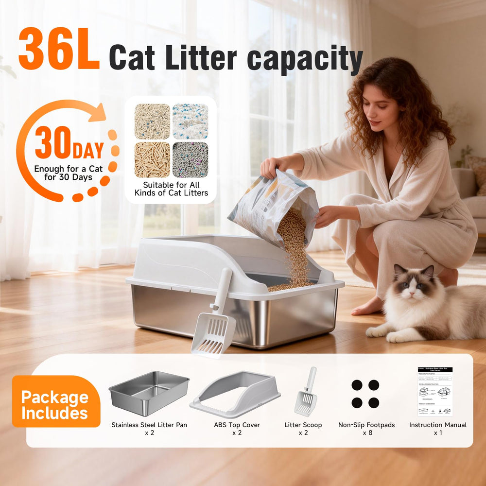 KISENG 2Pack stainless steel litter box anti-scratch finish for durability