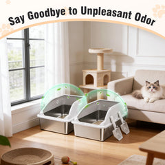 KISENG 2Pack stainless steel litter box with high sides reduces scatter and leaks
